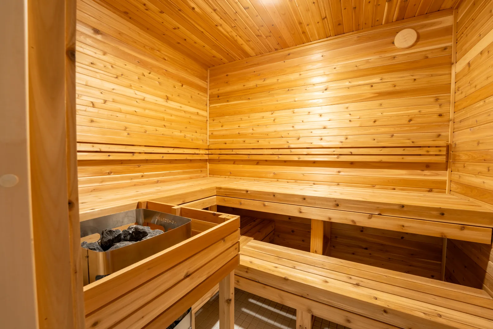 The Stella gallery: cedar sauna benches and heater